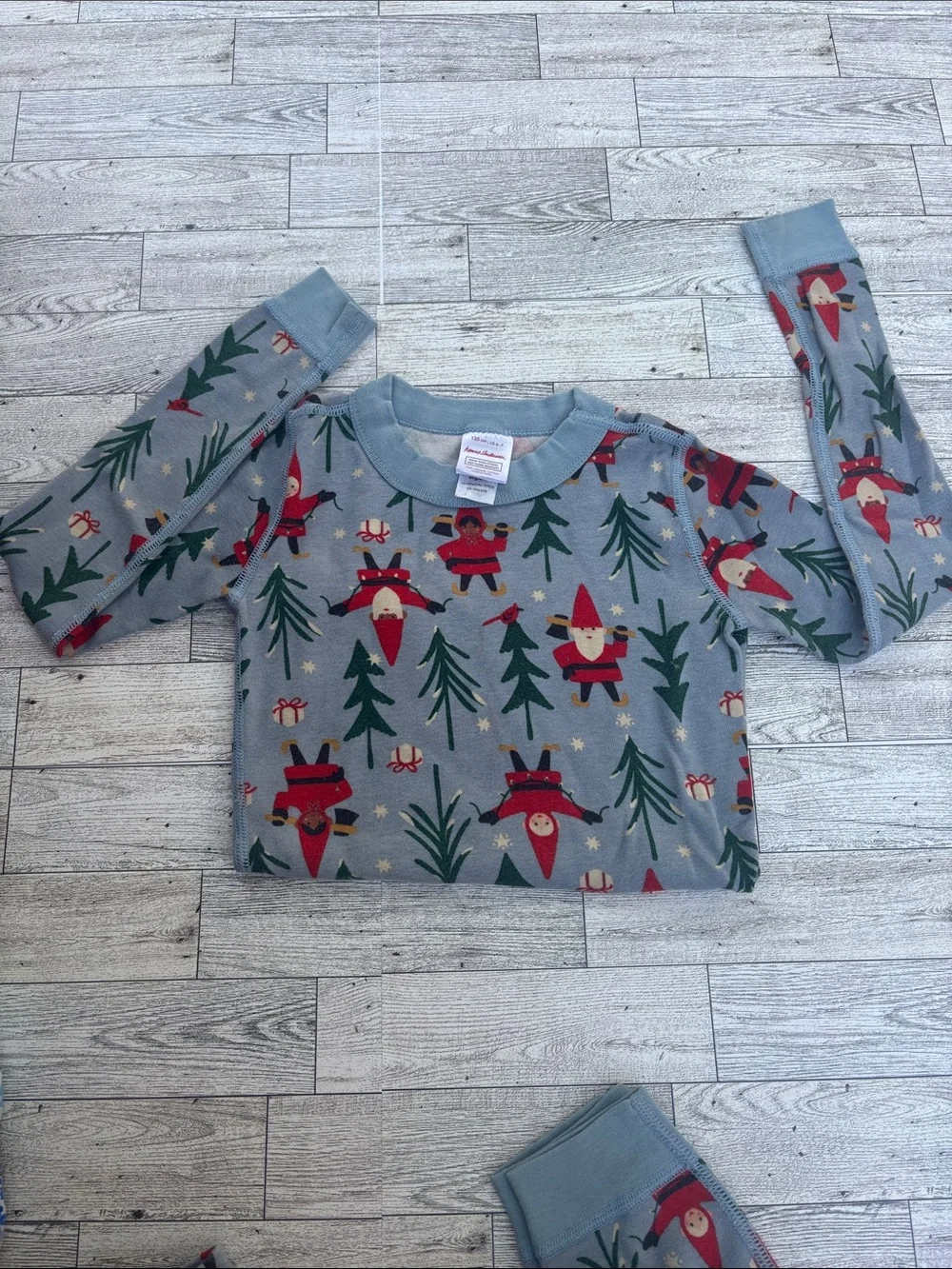 Hanna Anderson Kids Holiday Pajama Set - Light Blue with Red & Green Prints